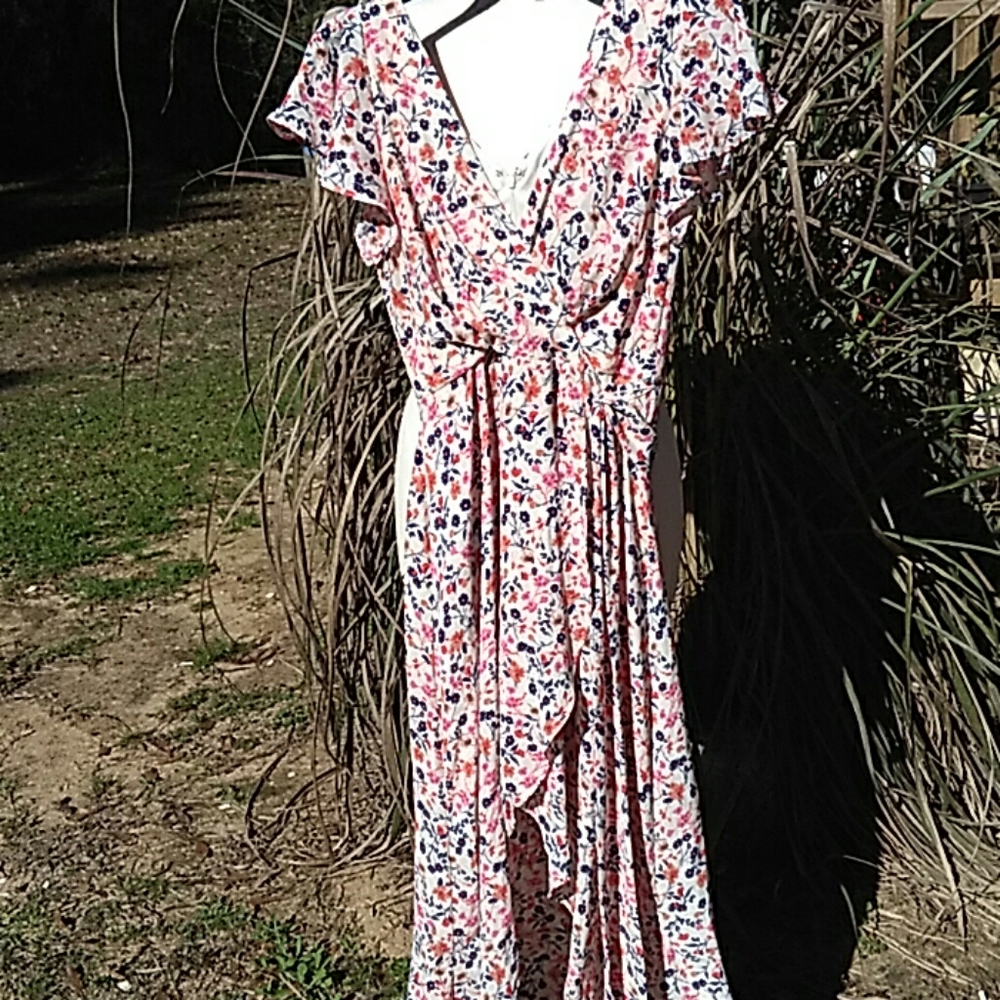Nicole Miller Faux Wrap Hi Low Floral Maxi